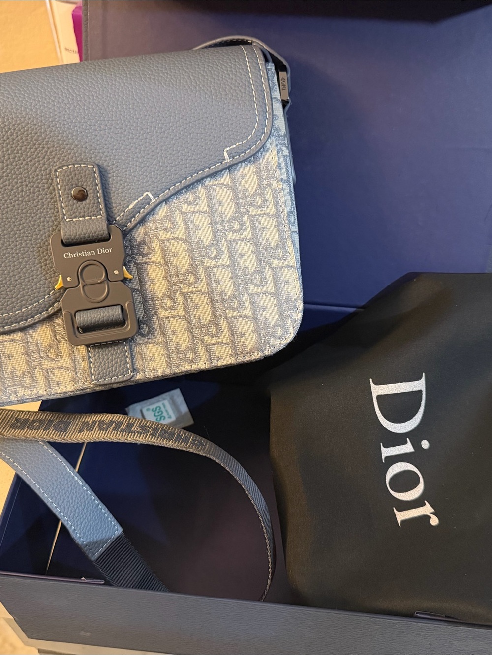 Dior Gray-Blue Oblique Crossbody Saddle Bag
